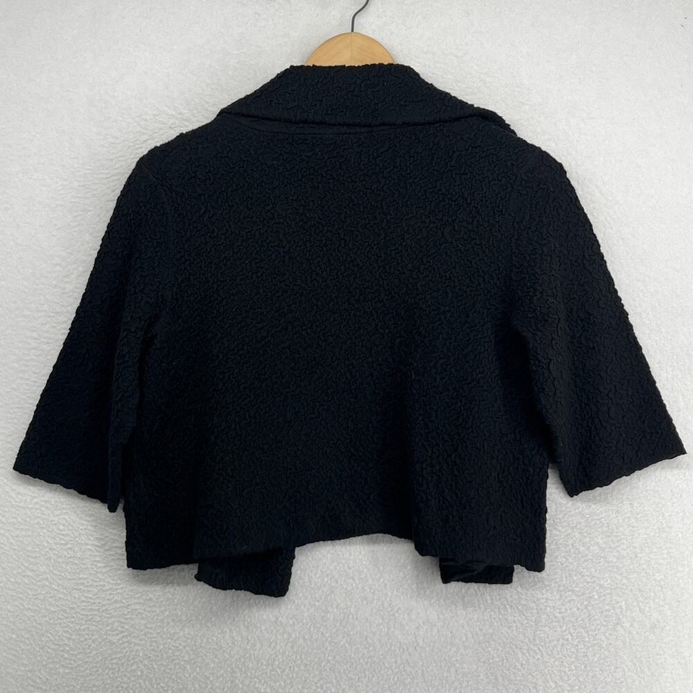 EILEEN FISHER Cardigan XS Cotton Merino Wool Bolero Jacket Sweater Open Black - Picture 2 of 14